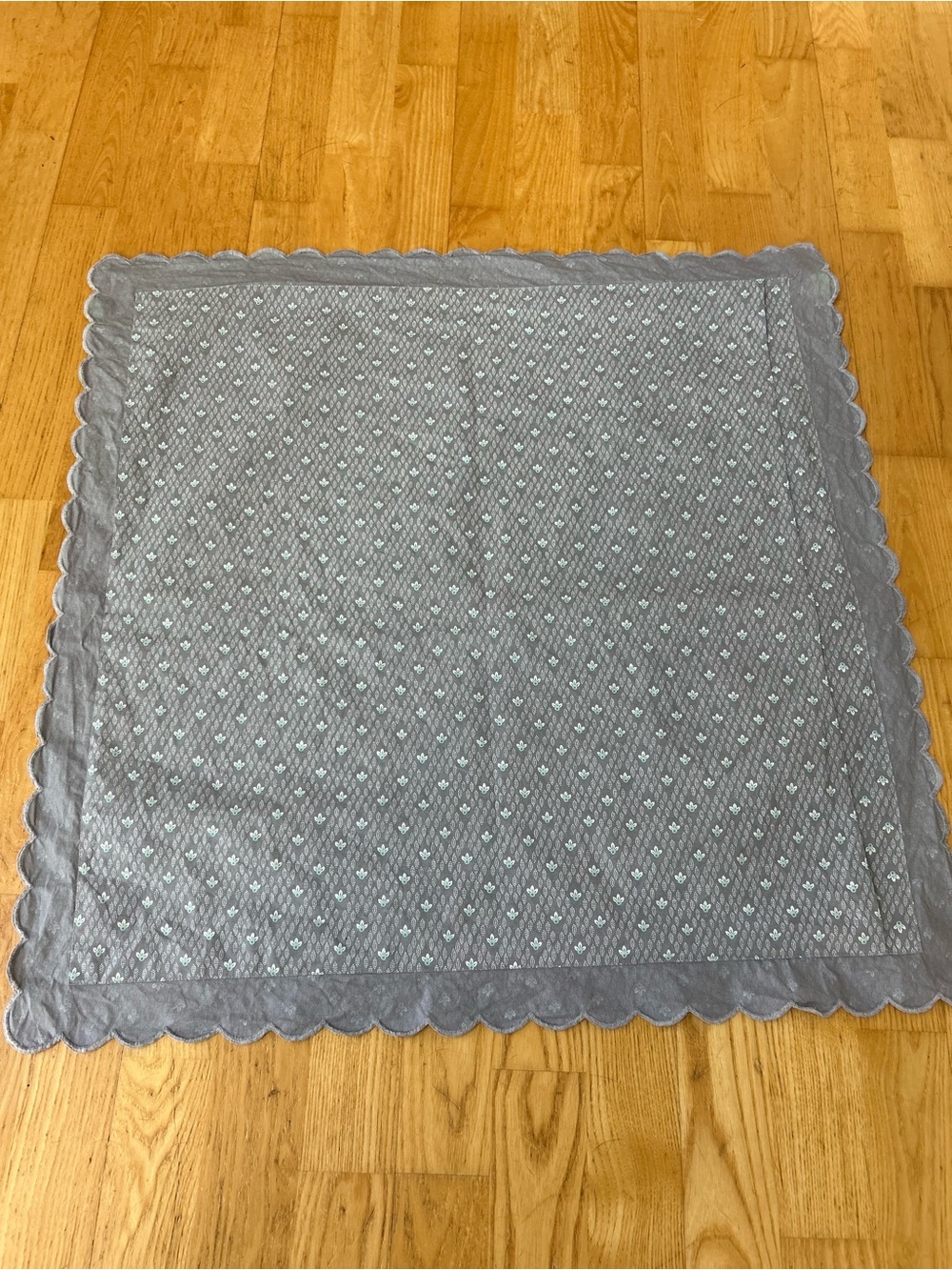 Blue-Gray Euro Pillow Sham with Scalloped Trim - Soft Patterned Accent